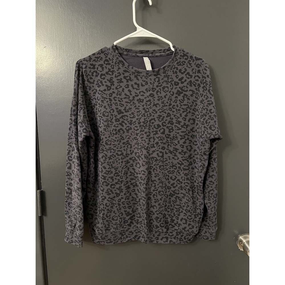 Athleta Pure Luxe Leopard Sweatshirt Top Womens Sz XS Oversized Cozy Soft